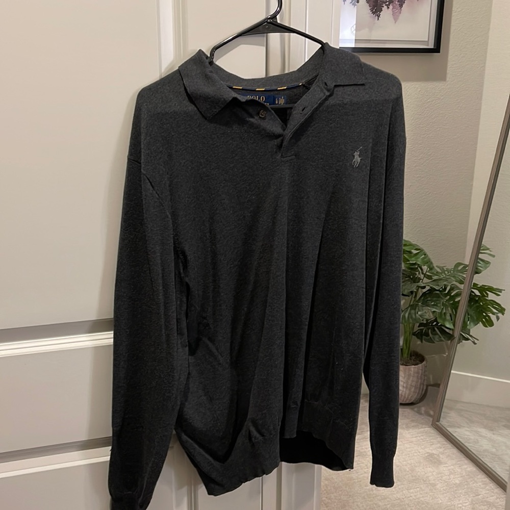 Charcoal grey polo knit cotton long sleeve
